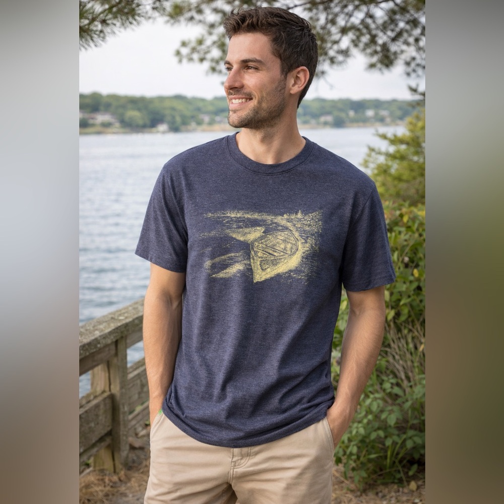 Banana Republic Premium Wash Canoe Graphic T Shirt Navy Men’s S Coastal